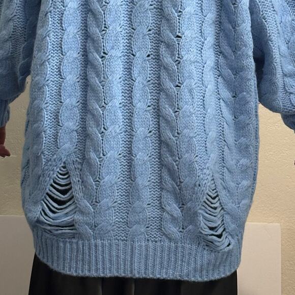 Stella McCartney Distressed Cable-knit Alpaca-blend Cardigan Blue size S - Picture 9 of 13